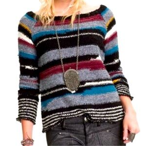 Free People Montmartre Knit Striped Sweater Boat Neck Black Small
